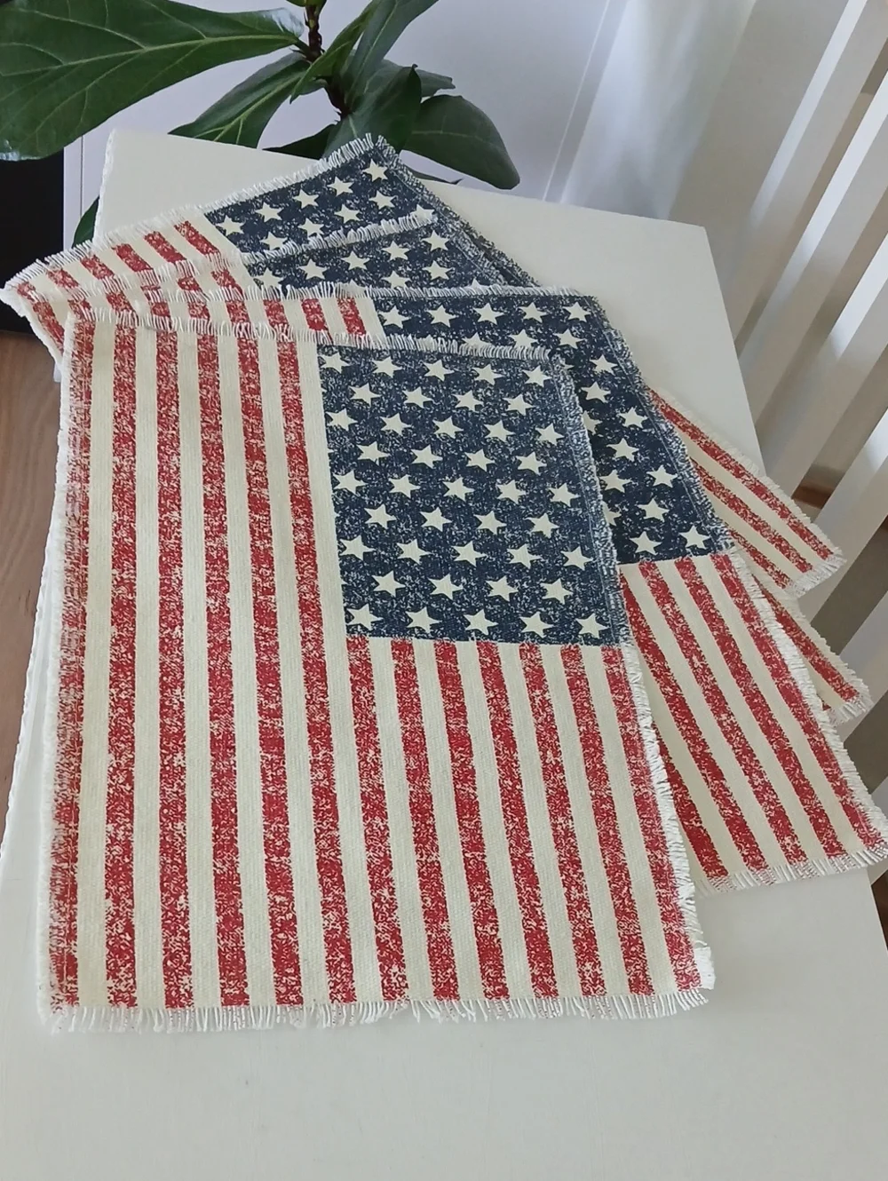 Lauren Ralph Lauren 100% Cotton Woven American Flag Placemats Set of 4 Fringed